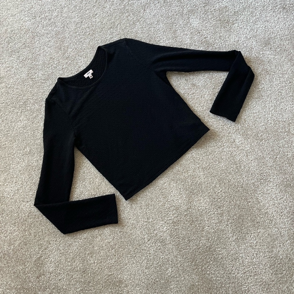 Aerie Women’s Textured Black Long Sleeve Athleisure Loungewear Top Size M NWOT